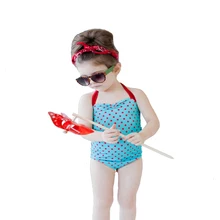 Для маленьких девочек Плавание одежда Детские Плавание одежда для детей, для малышей, для девочек Плавание костюм горошек висит шеи летняя детская Костюмы купальник для девочки