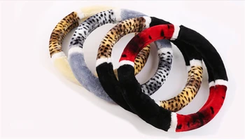 

1 Piece Winter Universal Car Steering Wheel Cover Fashion Wild Noble Leopard Pattern Soft Plush Interior Accessories Anti-slip