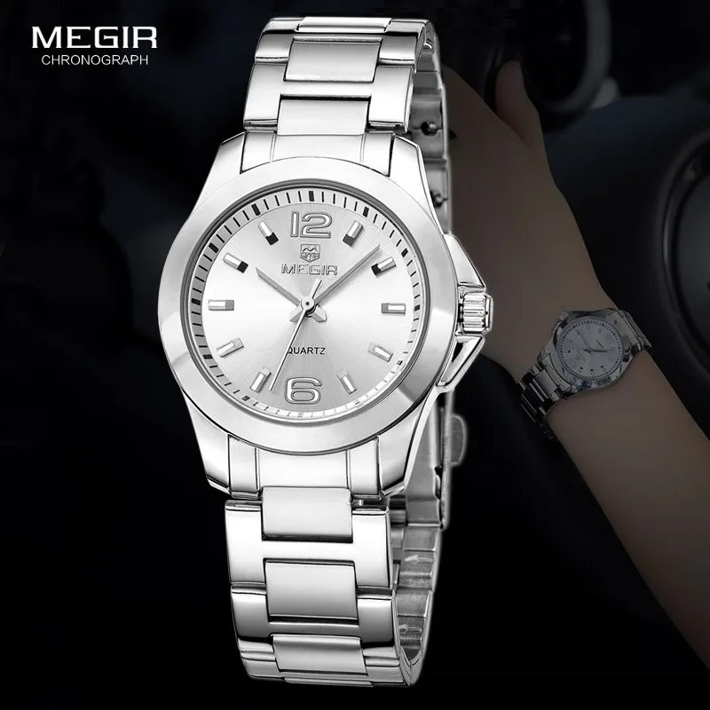 Comprar Relojes MEGIR de cuarzo de esfera redonda Simple para mujer, reloj de pulsera resistente al agua de acero inoxidable para mujer MS5006L