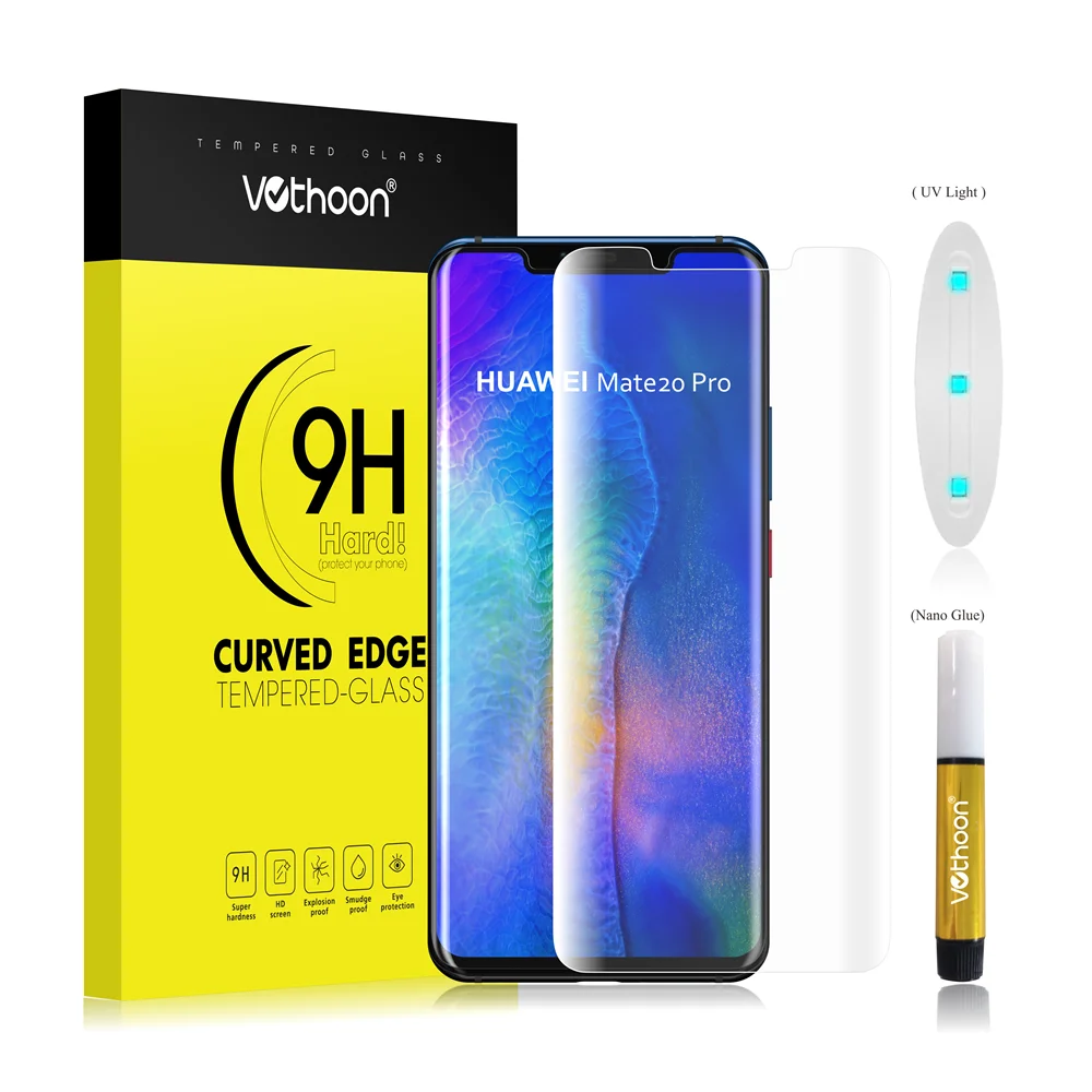 

Vothoon 3D Curved 9H UV tempered glass For Huawei Mate 20 Pro Case Friendly 3D Screen Protector UV Glass