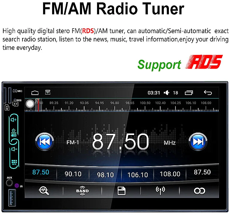 7HD Car Multimedia Player For Universal Quad Core Android 6.0 1024600 HD Full Touch Screen Double 2 Din Car Radio Head Unit (3)