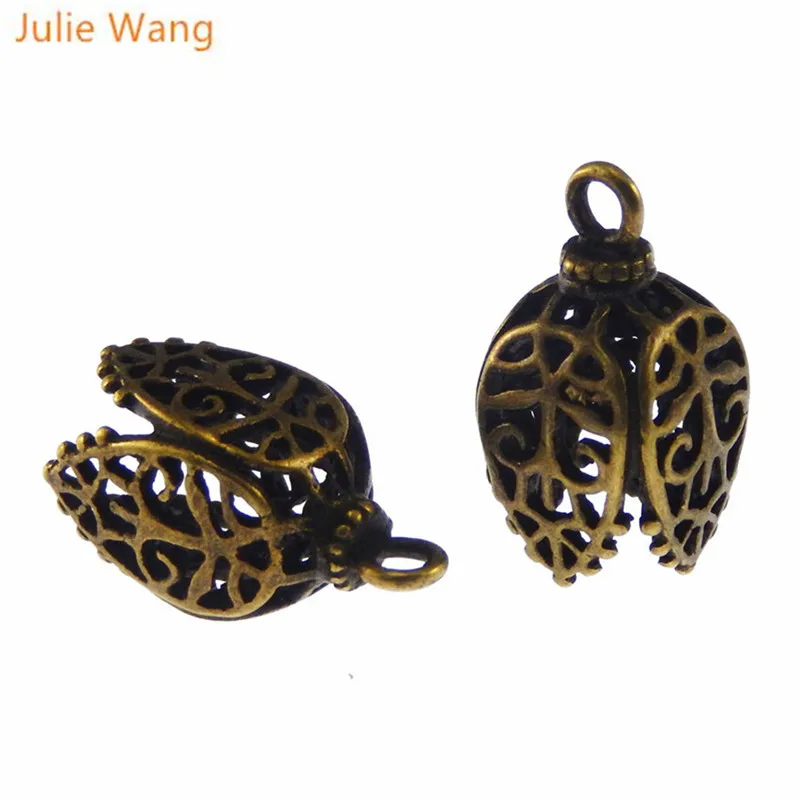Julie Wang 8PCS Copper Antique Bronze Hollow-Pattern Pendant Lampshade Charms Handmade Fashion Jewelry Finding 17*11*11MM 05745 | Украшения