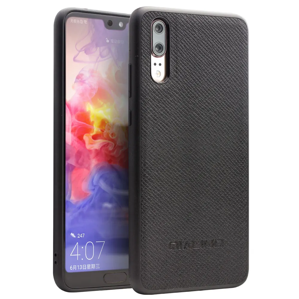 

QIALINO Genuine Leather Back Phone Cover for Huawei P20 Pure Handmade Card Slots and Stent Function Wallet Flip Case for P20 Pro