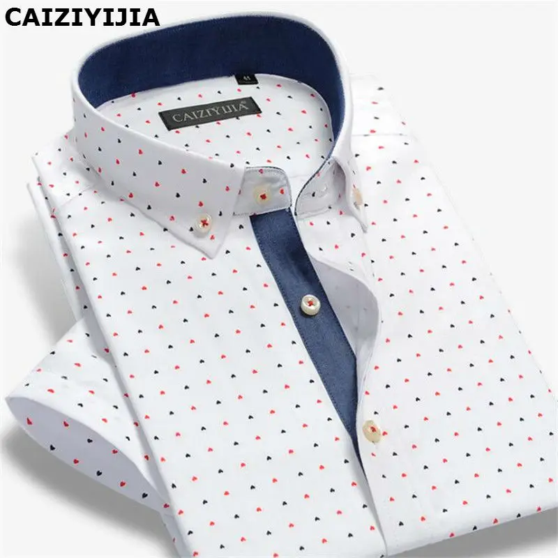 

CAIZIYIJIA Summer Men cotton Print Short Sleeve Casual Shirt MCYF661-9 S-4XL
