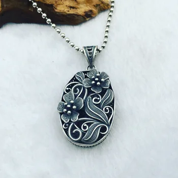 

S925 Sterling Silver Pendant Silver Vintage plum sweater chain pendant