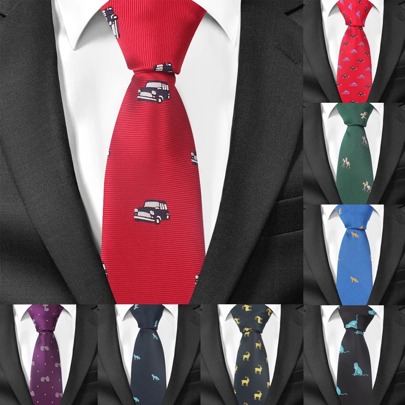 Animal Print Style Mens Cotton Tie Wedding Skinny Jacquard Fashion Party Necktie