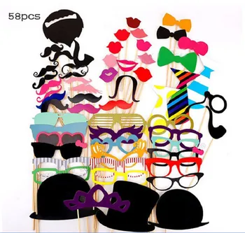 

NEW 58Pcs/Set DIY Masks Photo Booth Wedding Decoration Birthday Props Mustache Glasses Lips