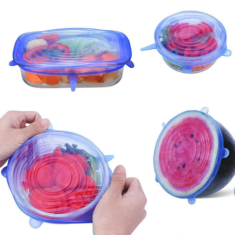 6 stücke Silikon Wraps Seal Bowl Covers Food Saving Storage Stretch Deckel Neu