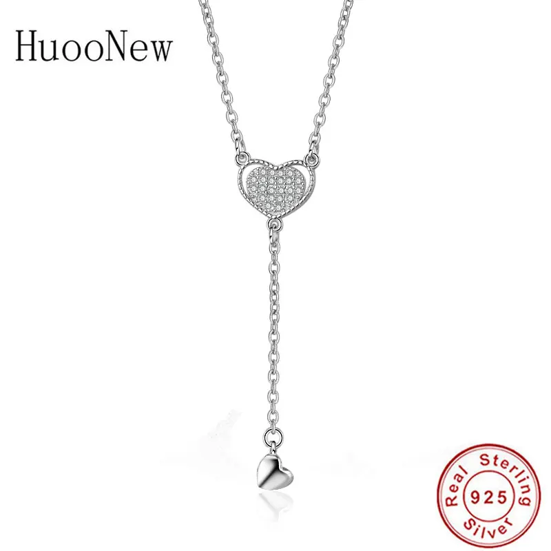 

925 Sterling Silver Boho Love Heart Zircon Pendant Necklace Women Jewelry Link Chain Choker Collier For Making Christmas Trinket