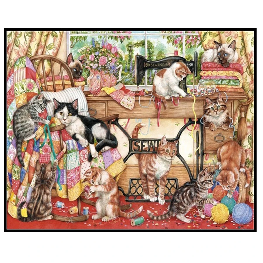 

cat sewing machine diamond embroidery 5d diamond painting full diamond mosaic 3d picture of rhinestones cross-stitch