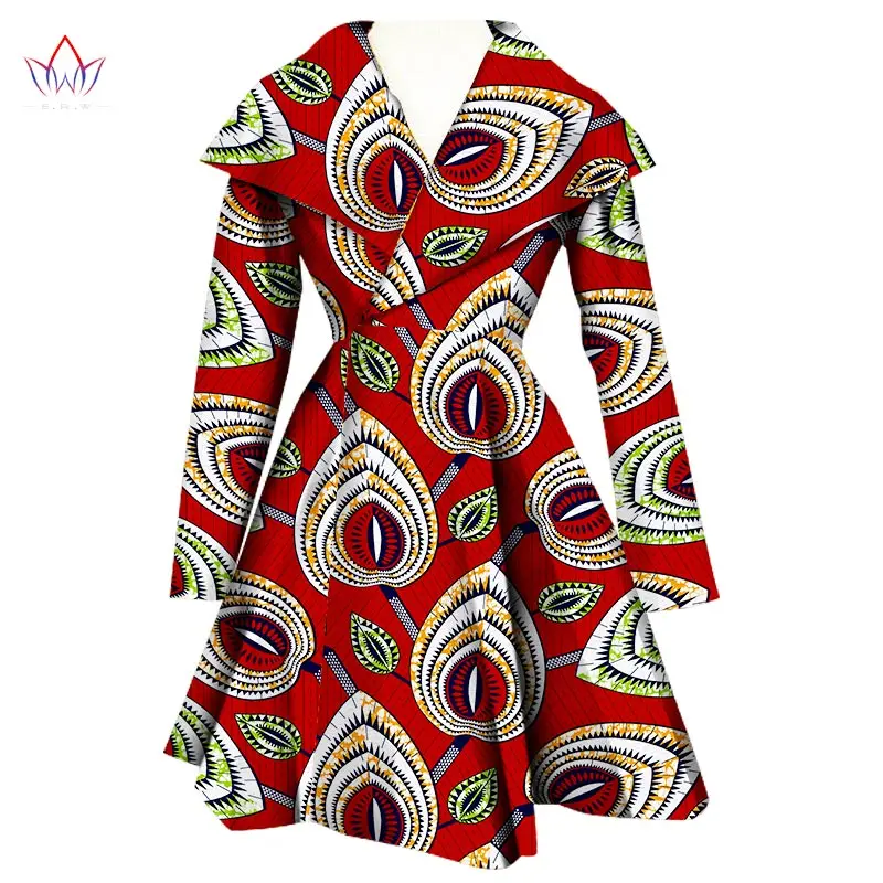 2018 Африканское пальто традиционная модная женская верхняя одежда плюс размер богатая африканская ткань Дашики Turn-Down Воротник Тренч WY1112