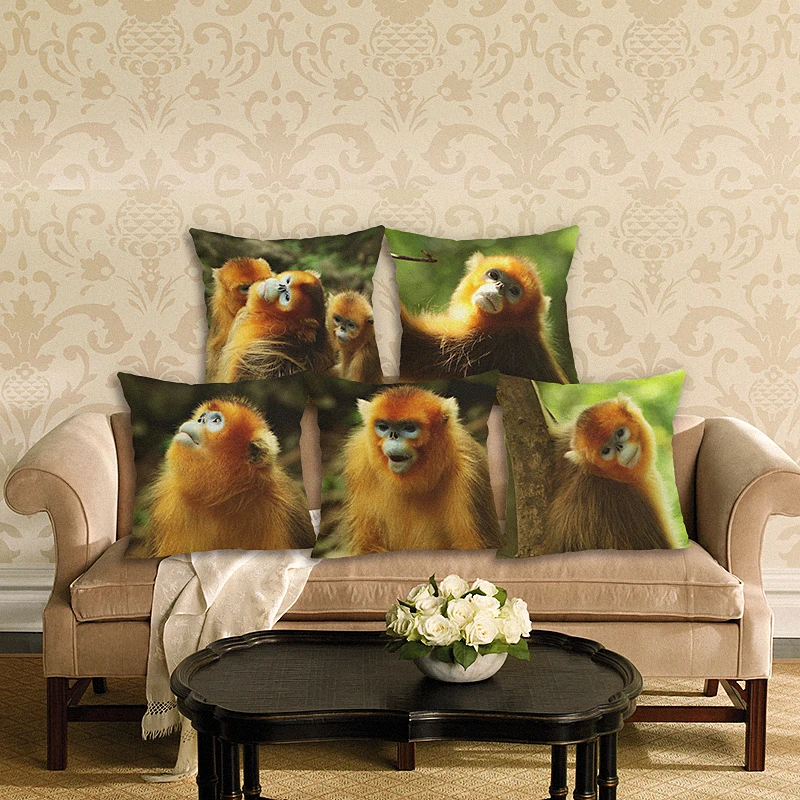HD Golden Monkey Cushion Cover Decorative Cute Linen Cushion Case Sofa