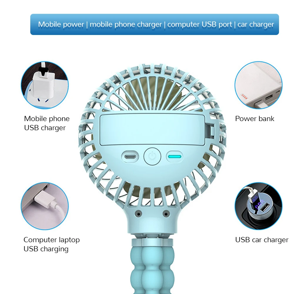 Мини Портативный подвесной вентилятор с 3 скоростями, регулируемый портативный usb-вентилятор для зарядки, кулер для детской коляски, студенческого использования