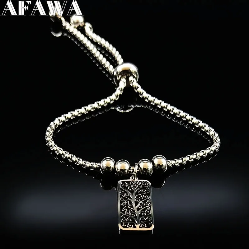 

2019 Tree of Life Stainless Steel Charm Bracelet Women Black Bead Bracelets & Bangles Jewelry manchette bracelet femme B18351