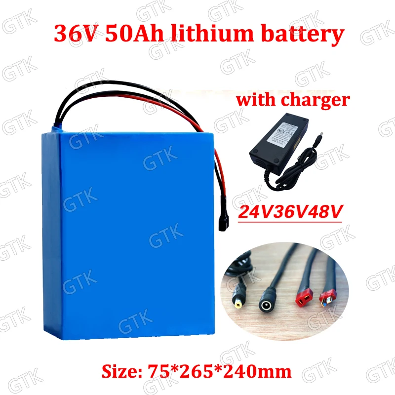 

36V 50AH lithium battery 36V li ion BMS 10s for 1500w 1800w bike scooter EV motor Electric Bicycle ebike +5A Charger