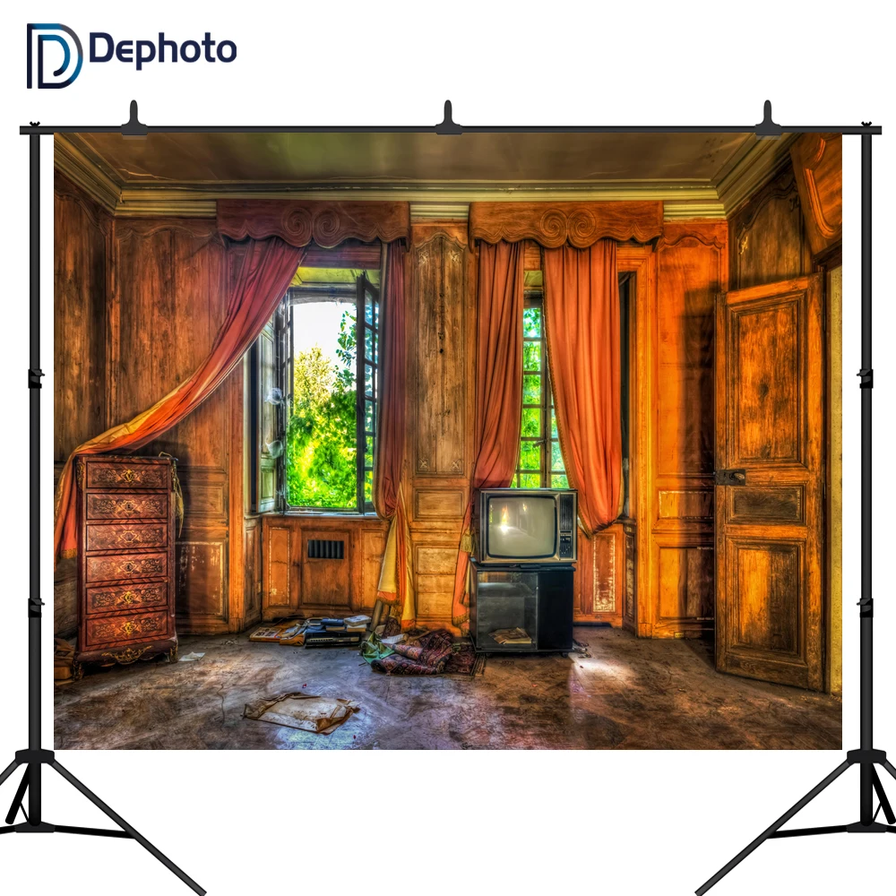 DePhoto Old House Curtain Window Television Interior Photography Backgrounds Custom Photographic Backdrops For Photo Studio