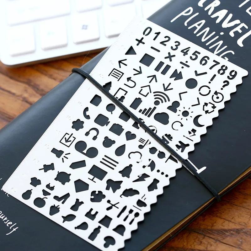 

Korean Cutout Metal Rule Drawing Stencils DIY Decorative Graffiti Stencils Ruler for Travel's Notebook dokibook, Diary