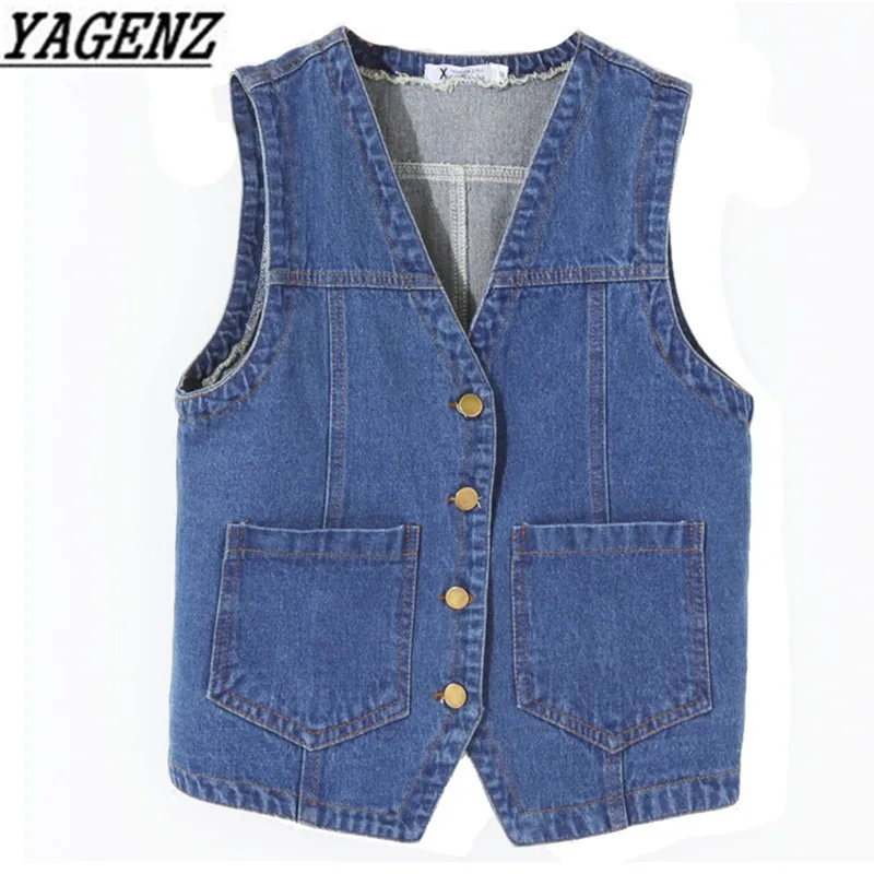 

Denim Vintage Vests Women Short Jacket 2018 Spring Slim Sleeveless Outerwear Single Breasted Casual Denim Female Waistcoats Coat
