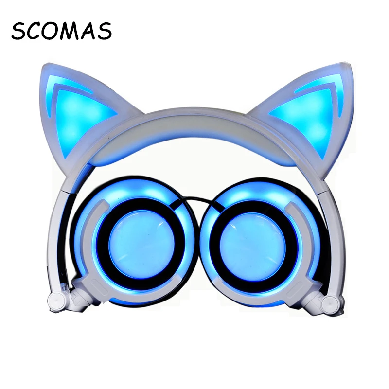 

SCOMAS Chargable Headphones Headfone for Girls Glowing Ear Headphone Wired for PC Mobile Headset Head Phones for Music Sport