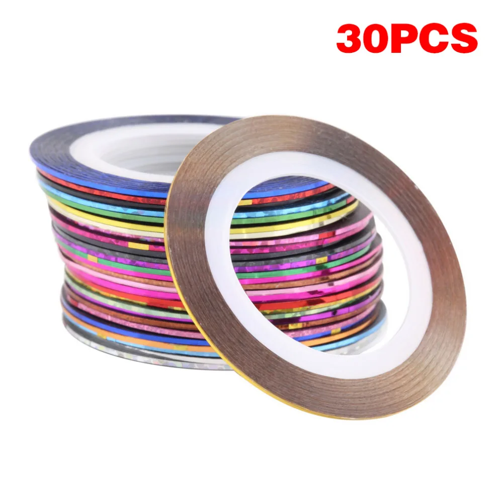 

ELECOOL Multicolored 30/20/10 Colors Nail Striping Line tape DIY nail art tips decoration sticker ribbons Roll Nail Decorations