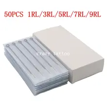 50 шт. Иглы для татуировки смешанные иглы разных размеров круглый вкладыш 1RL 3RL 5RL 7RL 9RL для тату-машинки ручка наконечник