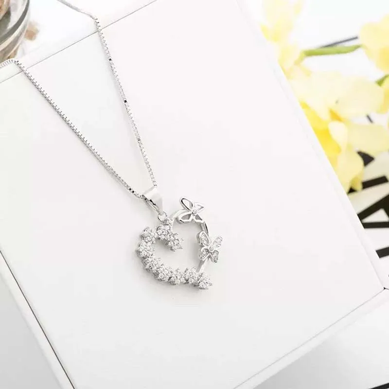 Чистое серебро 925 Любовь Сердце Два Любимое ожерелье в ювелирные изделия женщины кулон ожерелье с cz-цепочка модные серебряные ювелирные изделия