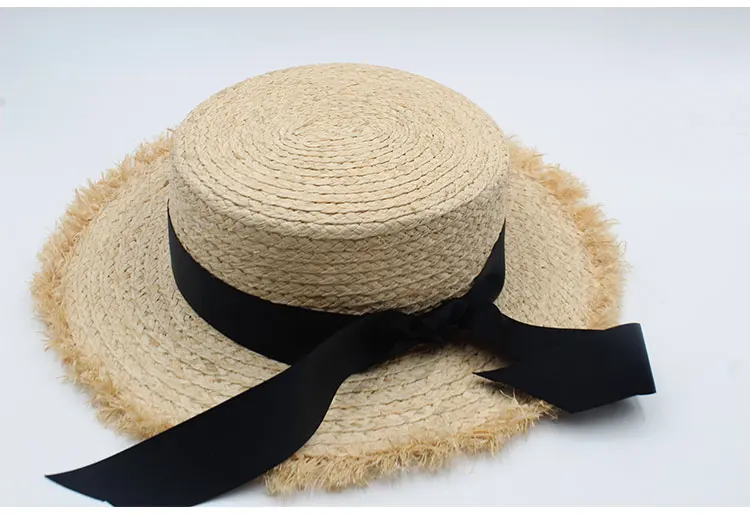  hat womens summer adult solid casual straw sun beach hat summer hats for women boater raffia hat bow (3)