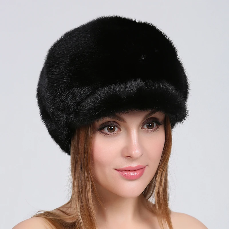 Women Fur Baseball Caps 2016 New Style Genuine Natura Animal Black Mink
