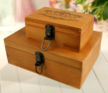 

1PC Zakka to do the old wood grocery locking box retro wooden desktop jewelry box JL 0907
