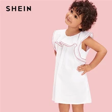 SHEIN Kiddie/Платье-туника в стиле кэжуал с контрастной строчкой и оборками для девочек г., летние милые короткие платья без рукавов с пуговицами сзади