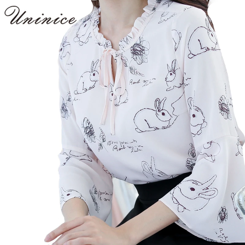Pink Printed Rabbit Women Blouse Shirt 