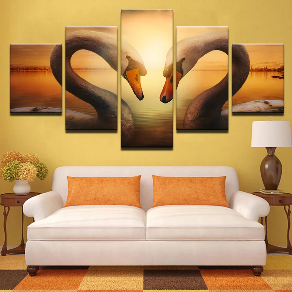 Canvas Painting Wall Art No Frame HD Prints 5 Pieces Swans Lovers