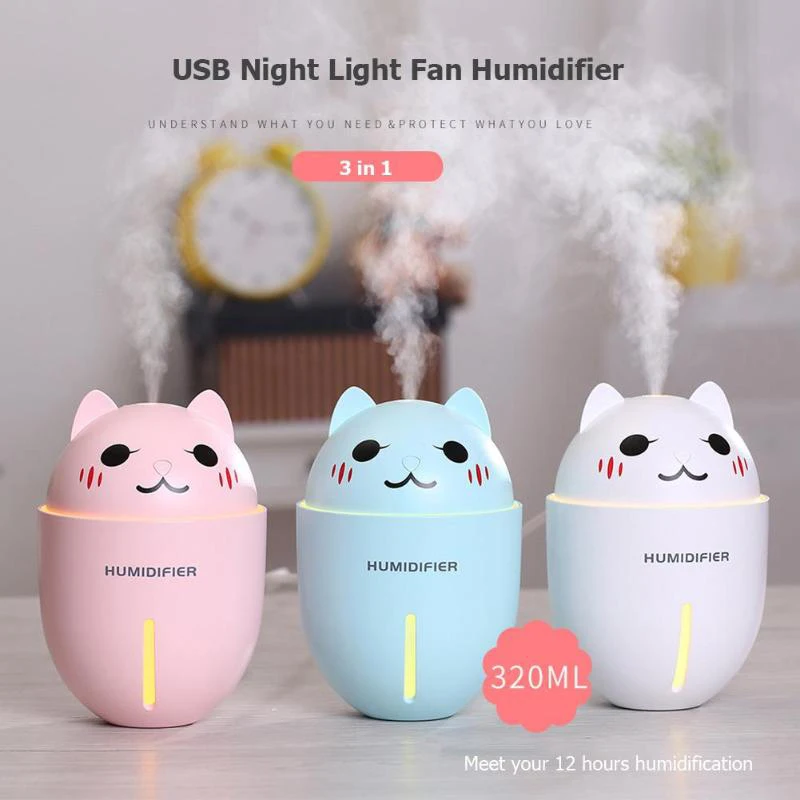 

3 in 1 Ultrasonic Air Humidifier Aroma Diffuser Cat Shape Aroma Essential Oil Diffuser Fogger Mist Maker with Night Lights H