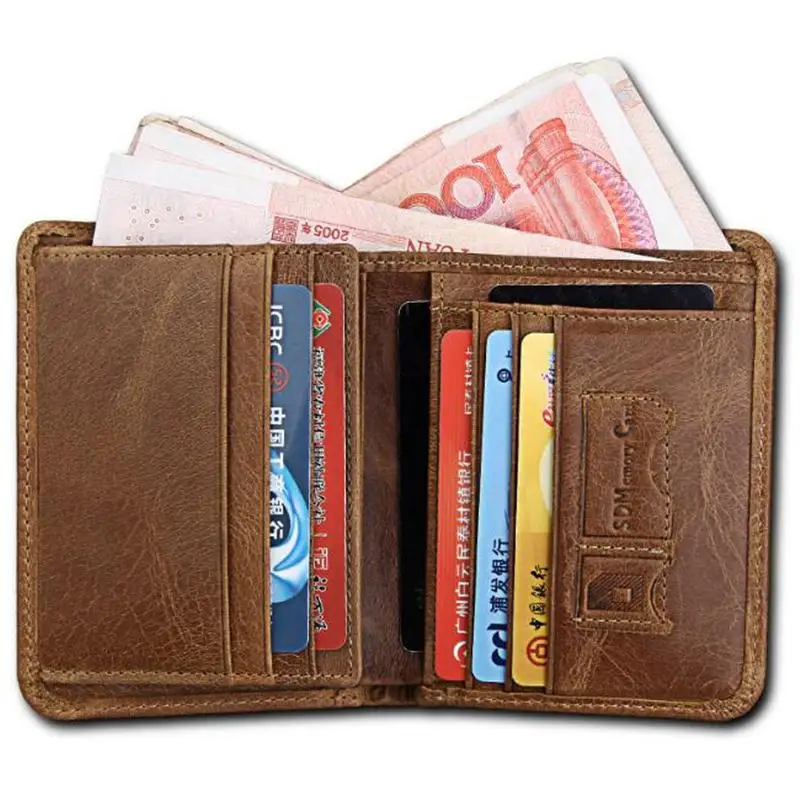 Crazy Horsehide кожаные мужские кошельки из натуральной кожи RFID дизайнерский мужской