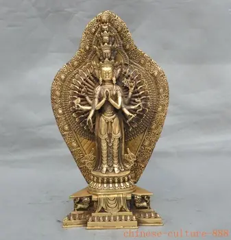 

Christmas Tibet refined craftwork Pure Brass 1000 Arm Hand Kwan-Yin Avalokitesvara Statue Halloween
