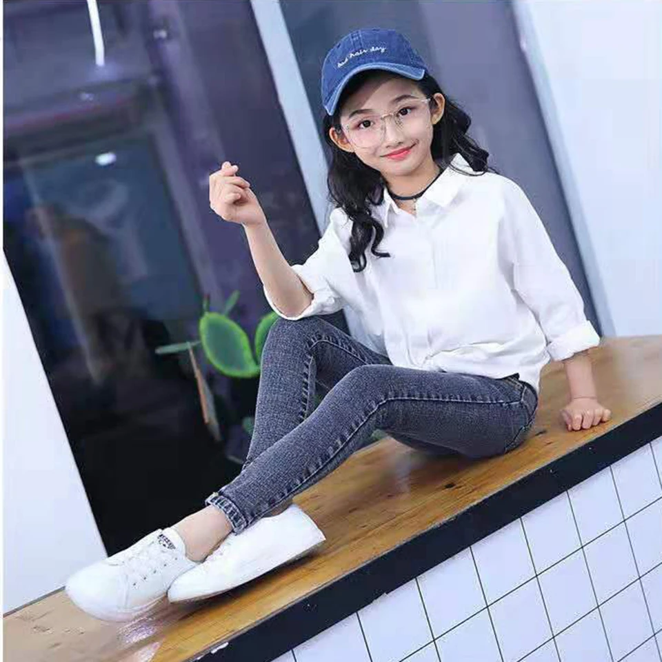 Fashion Autumn Casual Girls Soft Jeans Cotton Children Skinny Denim Pants Kids Girls Clothes Warm Elastic Waist Trousers