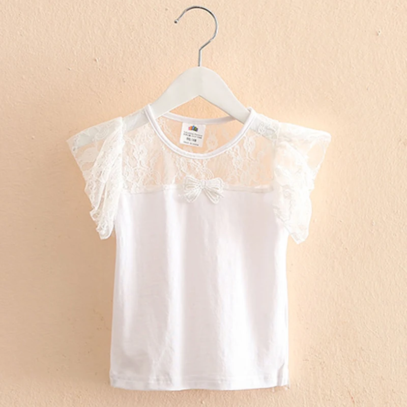 

Kids Girl T-shirt 2016 Summer New Fashion Lace Bow Toddler Girl Tops Sleeveless O-neck Pretty Kids Clothes 2920Z