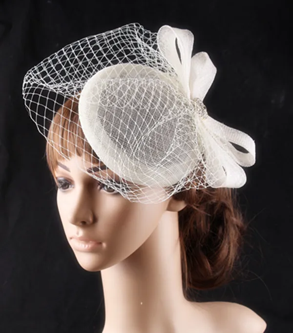 

Elegant Women lady fascinator hats sinamay loops millinery with veils adorned apparel accessories cocktail hats bridal headpiece