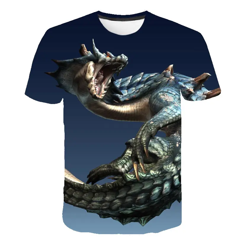 Лето, футболка с короткими рукавами и круглым воротником с изображением монстра охотника, 3D цифровая 3D печать, свободная тонкая футболка, Мужская футболка