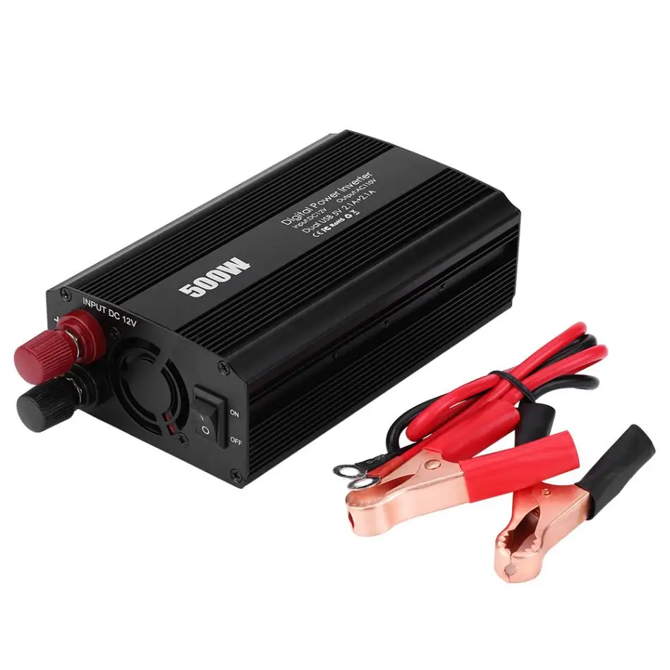 500W DC 12V to AC 110V Portable Car Power Inverter Converter Dual USB 2