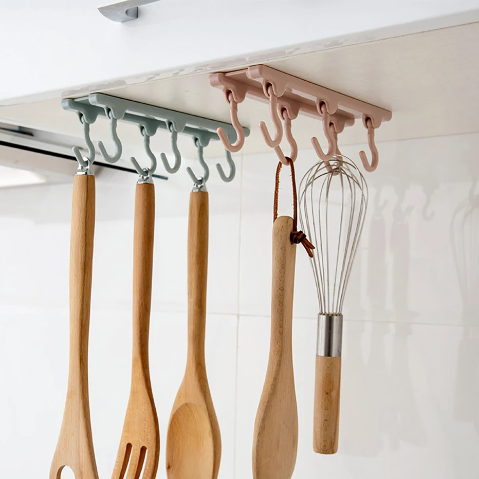 6 Hook Kitchen Cupboard Organizer Pantry Chest Tools Towels Hanger Wardrobe Clothes Storage