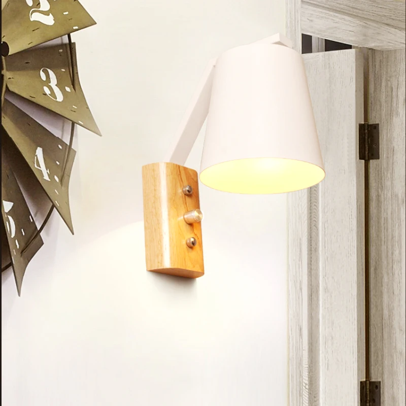 

Modern led bedside wall lamp with switch 220V E27 wooded lamp wall sconce lighting fixture led lamp in the bedroom luminarias