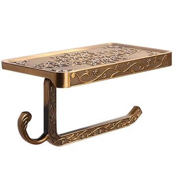 

Vintage Decor Style Toilet Paper Holder With Phone Shelf Durable Practical Wall Mounted Hanging Toilet Paper Holder For Bathro