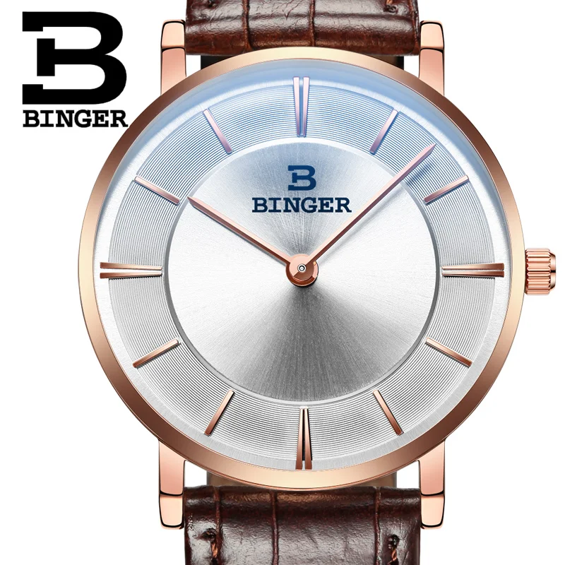 

Часы BINGER мужские, из натуральной кожи, повседневные, кварцевые, деловые