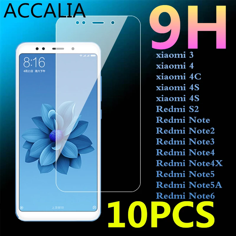 

10Pcs 9H Tempered Glass for Xiaomi Mi3 4 c 4S Film For Redmi Note 2 Note 3 Note 4 4x 5 5A 6 Phone 2.5D Screen Protector Film
