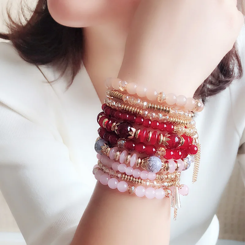 

Yumfeel Brand New Jewelry Beaded Bracelets Handmade Glass Crystal Beads Resin Golden Tassel Bracelets & Bangles Women Gifts