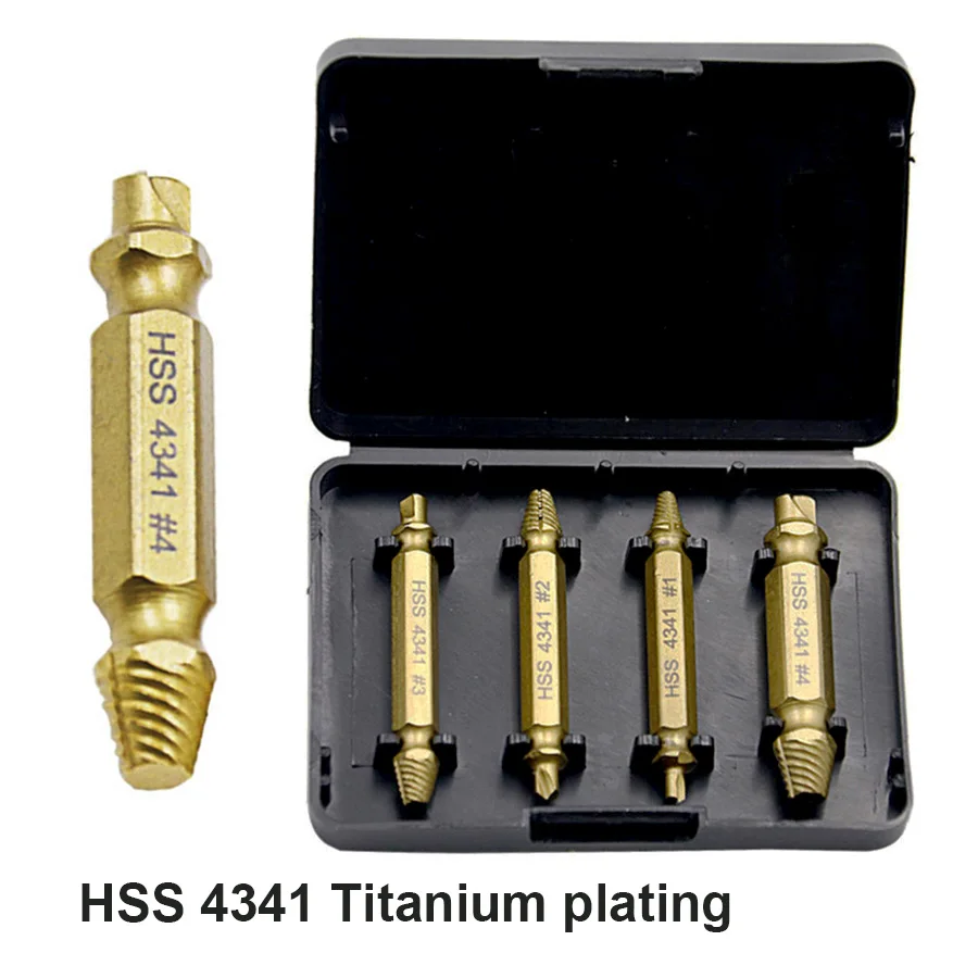 

4pcs Set Hss 4341 Titanium Extractor Remover Drill Bit Disassemble Screws Bolt Stud Slip Teeth Damaged Demolish Nails Tool set