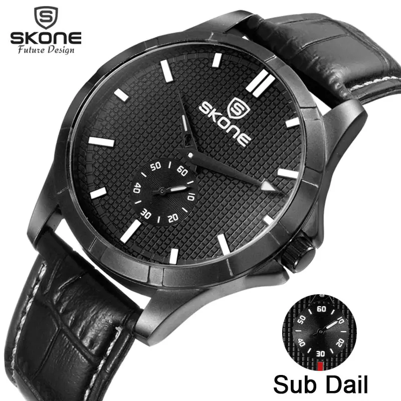 

2019 Hot Real Small Second Sub Dial SKONE Brand Watches for Men Fashion 3D Grain Face Military Sport Wristwatches Montres Hommes