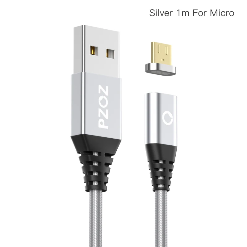 PZOZ Shop club эксклюзивный Магнитный кабель type C Micro USB C 8-контактный адаптер для быстрой зарядки телефона Microusb type-C магнитное зарядное устройство - Цвет: Silver 1m For Micro