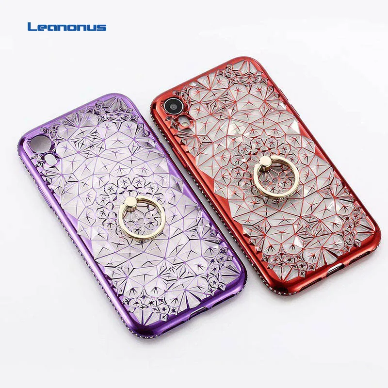

Fashion Plating 3D Rugged Rhinestone Phone Case For iPhone X XS Max XR TPU Soft Finger Ring Cover For iPhone8 7 6 6S Plus 5S SE